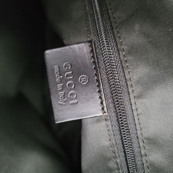 GUCCI GG Monogram Black Shoulder Bag Handbag Nylon Leather Trim Medium Zip Logo - Picture 8 of 13